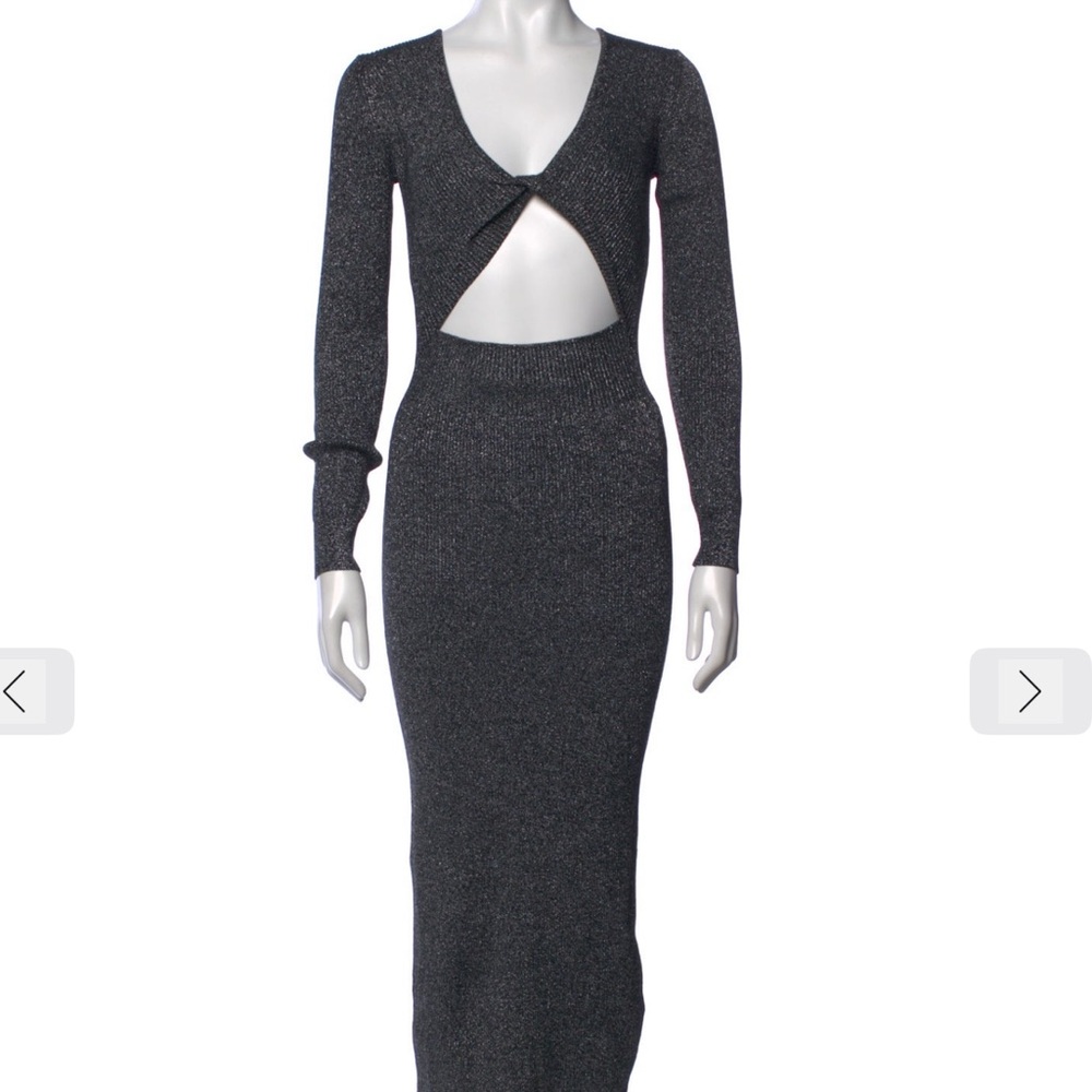 House of Harlow 1960 Silver-Black Metallic Long Sleeve Maxi Dress